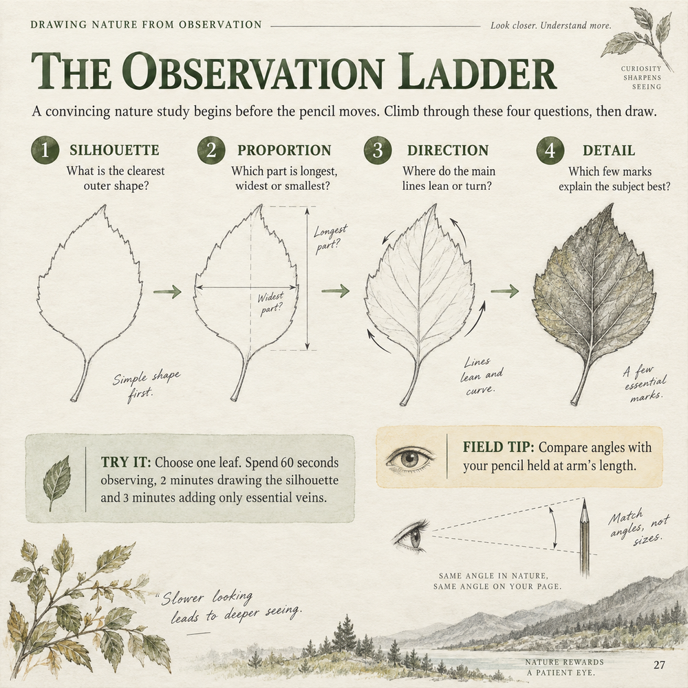 Sample page of Drawing Nature from Observation, a HAVORIEL digital nature-drawing guide.